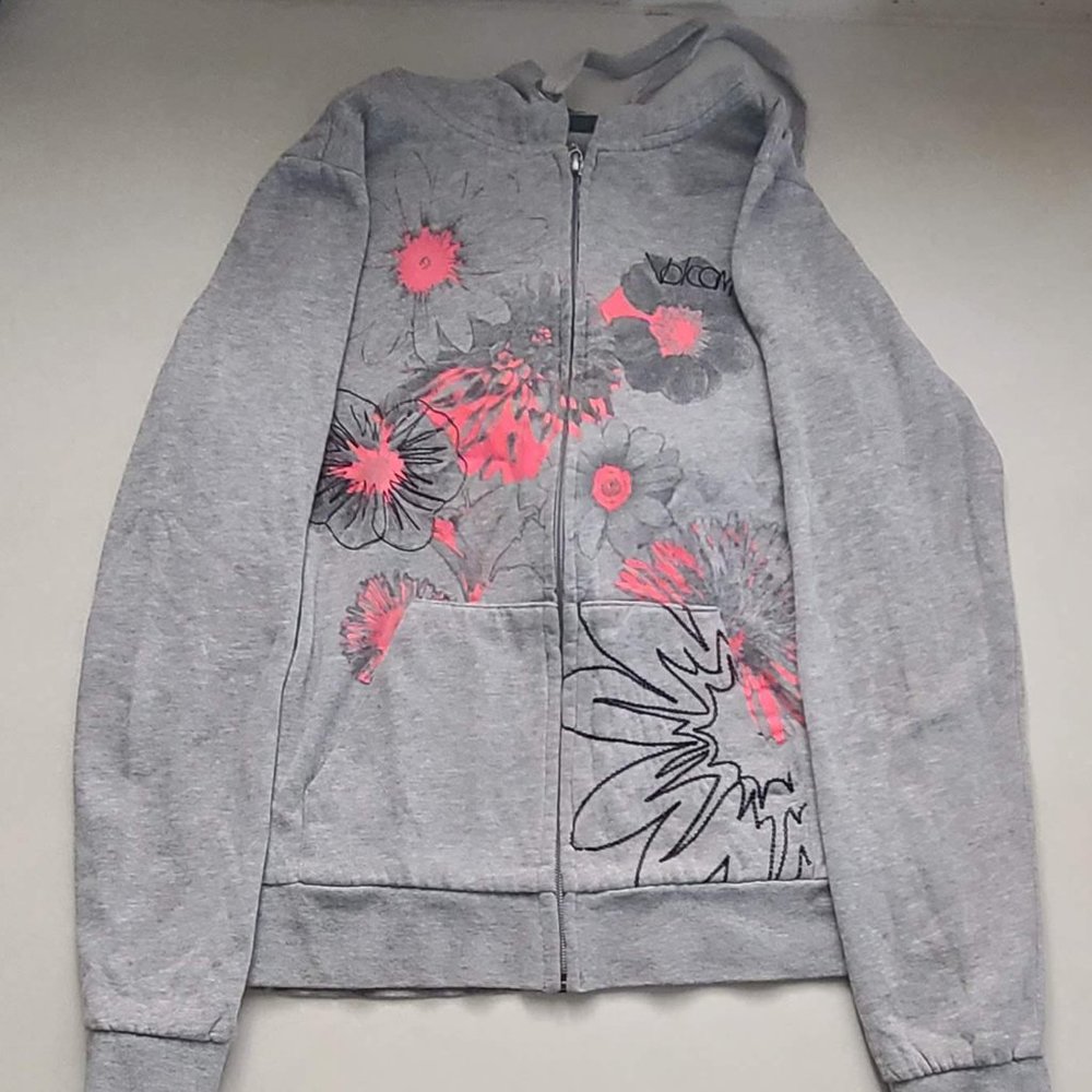 Grey Volcom Sweater with Pink Flowers